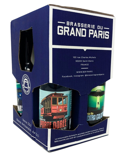 FRANCE GRAND PARIS COFFRET 4 BOUTEILLE + 1 VERRE 5.4° 33CL