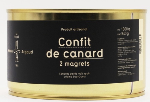 MAISON ARGAUD CONFIT DE CANARD  2 MAGRETS 1600GR
