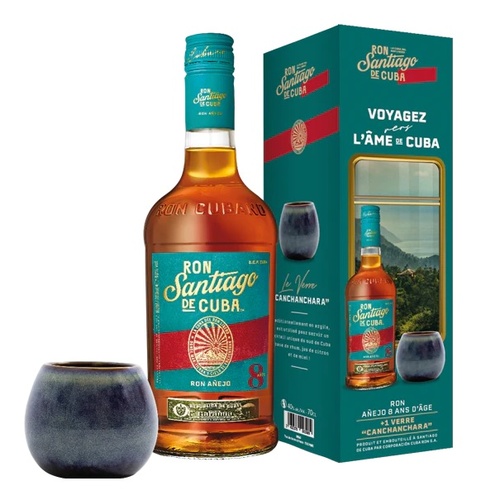 COFFRET RHUM CUBA SANTIAGO DE CUBA 8 ANS + 1 VERRE 40% 70CL